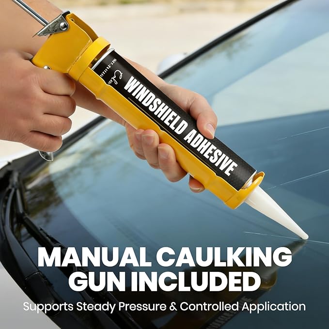 Calvana Urethane Windshield Adhesive 310ml and Caulk Gun Kit, Automotive Polyurethane Sealant, Hand Caulking Guns, Car Glass Chip & Crack Repair Kit with Sealant Tools Grout Scraper, Black