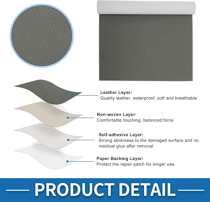 Self Adhesive Leather Repair Patch Strong Stickiness 39"x11.8" Leather Repair Tape PVC Faux Leather Deep Gray 1 Pcs