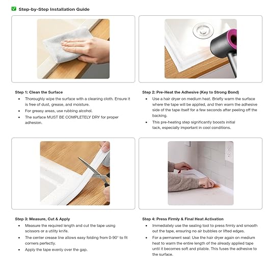 Fixmend Caulk Tape, 3 Roll Self Adhesive Caulk Strip Waterproof, Caulking Sealant Tape for Kitchen, Countertop, Bathroom, Sink, Shower, Bathtub, Toilet Edge Protector with Sealing Tool (1.5" x 10.5Ft)