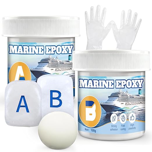 200g Marine Epoxy Putty White Marine Grade Epoxy Stick Fix Strong Adhesion Durable Waterproof for Repair Holes Gaps Dents Cracks in the Hull Metal Ceramics Plastics Wood Tiles,White 100g*2