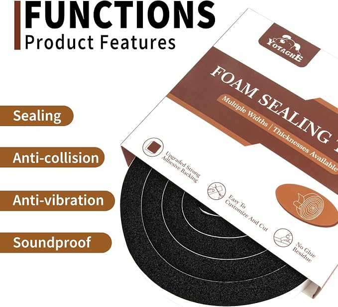 Yotache Air Conditioner Window Seal Kit - 1"x1" High Resilience Weather Stripping Foam Tape for AC Windows & Door Insulation, Noise Reducing, Air Leak Proof, 13Ft Long (6.5Ft x 2 Rolls, Black)