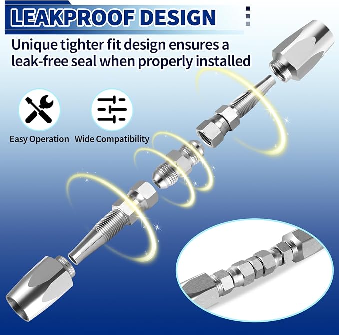 3 Pack Hydraulic Hose Repair Kit, 1/4, 3/8, 1/2 Reusable Hydraulic Fitting | Emergency Hydraulic Hose Repair; Fits SAE 100R2 R16 R17 R19 2-wire Hydraulic Hoses; Heavy Duty Galvanized Carbon Steel