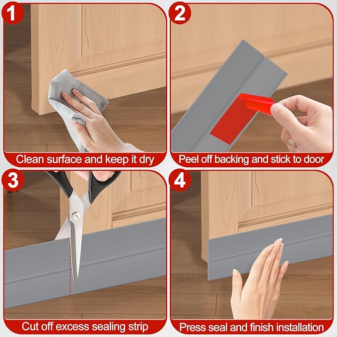 MYFAMIREA Door Weather Stripping 2IN (W) x 40FT (L) Door Draft Stopper Seal Tape Silicone Seal Strip Self Adhesive Shower Sweep Insulation Tape Side Bottom Strip for Sliding Glass Window Gap, Gray