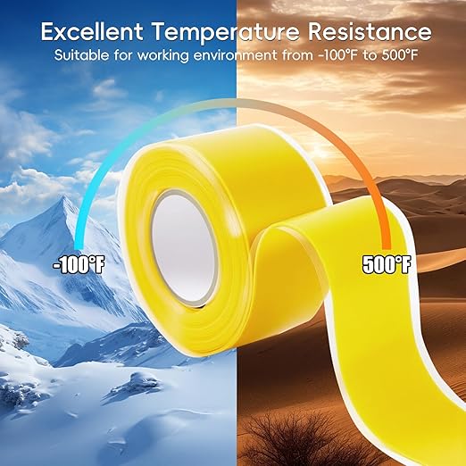 4-Pack Yellow Self Fusing Silicone Tape (40 Ft Total) - High Visibility Electrical Insulation Tape - Waterproof Rubber Grip Wrap for Tools & Sport Handles - Heat Resistant & Easy-Peel Liner