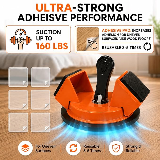 Floor Gap Repair Tool Kit for Laminate & Vinyl Flooring – Heavy Duty Suction Cup Floor Gap Fixer with 45° Striking Surface, Slot Cutter, Cleaning Scraper & 6 Sticky Pads for Easy Floor Repair