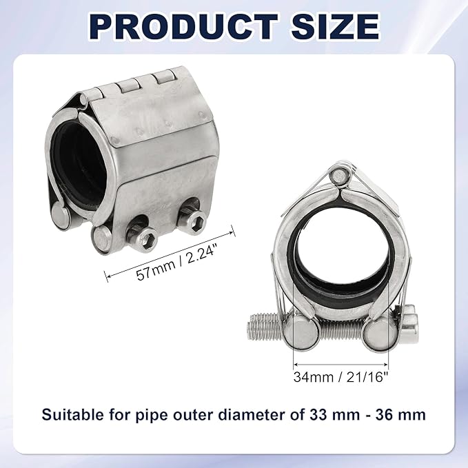 HARFINGTON Pipe Repair Clamp 1-1/3" OD 33mm-36mm 304 Stainless Steel Leak Sealer Emergency Pipe Repair for Plastic Metal Tubing Water Gas Oil Lines, Silver