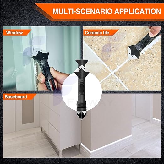 Caulking Tool 5 in 1 Silicone Caulk Remover Tool Kit, Grout Removal & Sealant Finishing Tool with Stainless Steel Scraper, 5 Silicone Pads for Bathroom Kitchen Sink Window Seam Repair