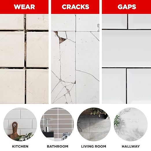 Tile Grout Repair XL – White Grout Filler Tube for Bathroom & Kitchen – Fast Drying, Odorless, Easy to Apply – Restores Tile Gaps, Cracks, Lines & Joints- (Bigger: 14,12oz - 400g)