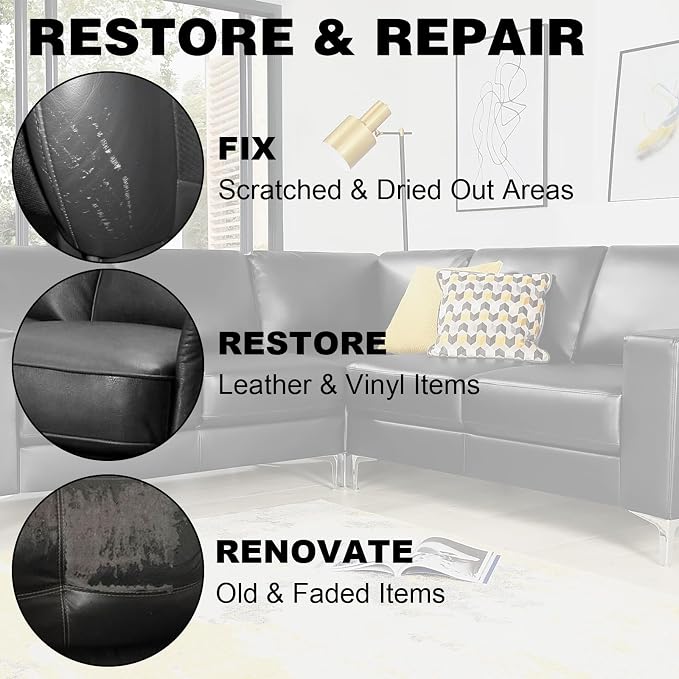 Leather Recoloring Balm, 12oz Large Size Leather Dye, Color Restorer, Scratch Repair, Furniture & Couch Restorer Kit, Repair Kit for Furniture(Black)
