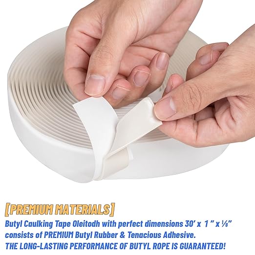 Oleitodh Butyl Seal Putty Tape White1 Inch x 120 Feet(4 Pack),Leak Proof Butal Tape for RV Repair, Window, Boat Sealing, Glass and EDPM Rubber Roof Patching