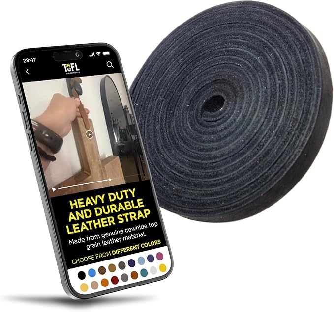 TOFL 3/8" Wide Flat Leather Cord – 72" (6 Feet) Long × 1/8" Thick (7-8oz) | Real Cowhide Leather Strips for Crafts | Black