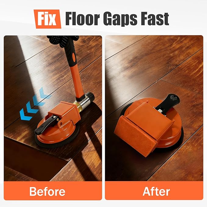 Floor Gap Fixer Tool Kit with Enhanced Vacuum Suction Cup & Rubber Mallet, Floor Gap Repair Tool for Laminate, LVP & Engineered Wood with Knee Pads and Anti-Slip Gloves