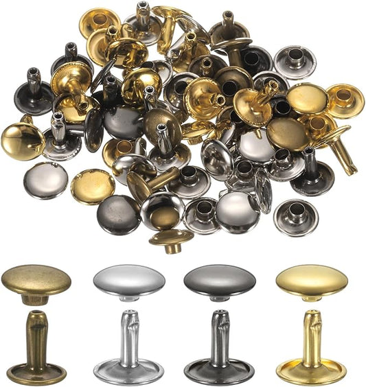 uxcell 120Set Leather Rivets, 10mm Double Cap Rivet Tubular Metal Studs Repairs Decoration Craft Accessories for Repair Decorate Leather Craft Belt Bag Shoes Purse Belts, 4 Color