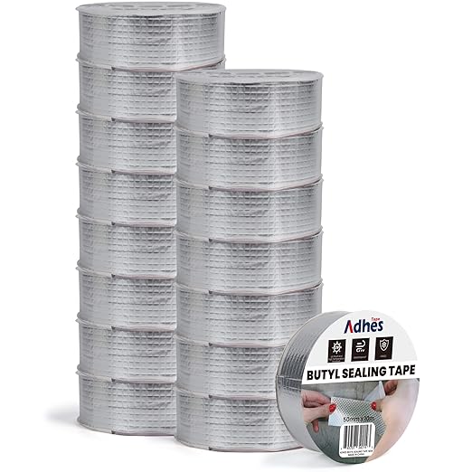 Adhes Butyl Sealing Tape 2 inch x 33feet x 16Rolls, Waterproof Rubber Adhesive Repair Tape for Roof, Window, RV, Pipe, Gutter & Leak Fixing – Weatherproof & UV Resistant