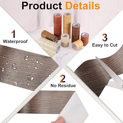 PATIKIL Wood Grain Tape 12" x 32 ft, Self-Adhesive Wood Texture Repair Tape Realistic Wooden Effect Patch for Furniture Cabinets Floor Walls, Black Walnut
