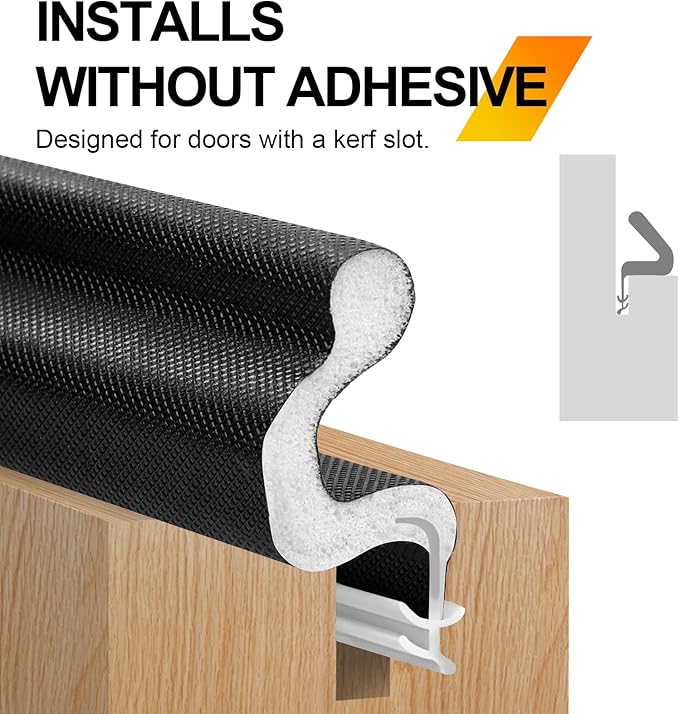Door Weather Stripping, Kerf Weather Stripping for Doors with Groove,Weather Stripping Door Seal for Large Gap and Easy Installation(26, Black)
