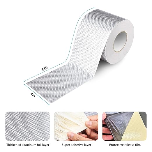 Butyl Waterproof Tape 4" x 33 ft, All Weather Self-Adhesive Leakproof Aluminum Foil Tape for Metal Roof Leak Repair, RV Rubber Roof, Deck Joist, Gutter Joints Sealing, Boat & Pipe Patching
