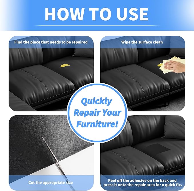 Kangshoon Leather Repair Patches, Self-Adhesive Leather Repaires Tape, Stretch Vinyl Repair Kit for Couch Furniture Sofas Car Seats (Dark Gray, 3.5X79 Inch)