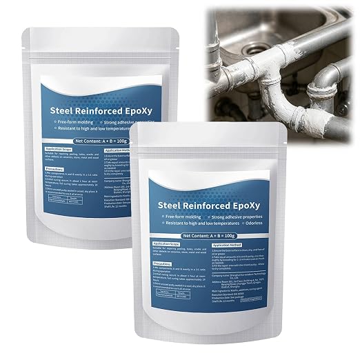 Steel Reinforced Epoxy Putty, 2026 New Heavy Duty Metal Putty Putty for Repair, Waterproof Steel Reinforced Epoxy for Metal Filler Putty, Suitable for Repairing Various Types of Sewer Pipes (2 Pack)