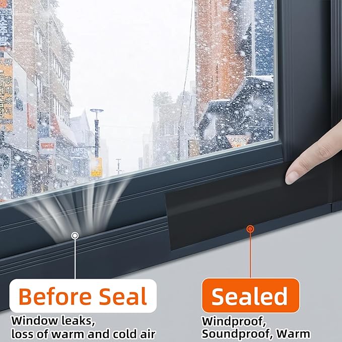 ZOMPAGO Black Window Weather Sealing Tape 1.8in x 33FT, Cloth Draft Stopper for Sliding Door & Gap Filler, Strong Adhesive Window Seal Tape Air Conditioner Door Weather Stripping Insulation