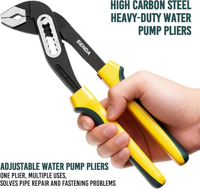 SENDA 10-Inch Water Pump Pliers, 7 Jaw Positions Adjustable Groove Joint Pliers, Premium CRV Steel with 3.75" Jaw Capacity for Plumbing & Industrial Use