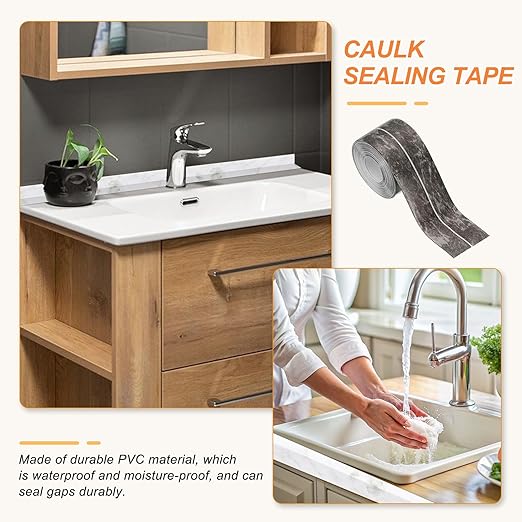 PATIKIL Caulk Tape Waterproof Self Adhesive, PVC Toilet Caulking Sealant Strip Bathtub Caulk Sealing Strip Tape for Bathroom Kitchen Countertop, Ink Painting (1.5 Inch x 10.5 Ft)