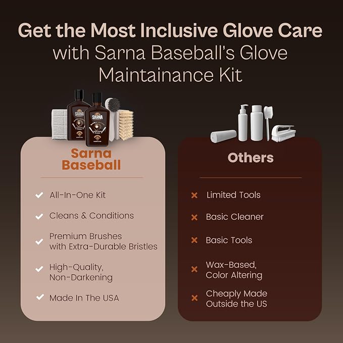SARNA BASEBALL Glove Conditioner, Liquid, 8 Oz – Break in Faster, Keep Leather Maintained – Glove Conditioner for Mitts, Softball, & Baseball Gear Made in USA