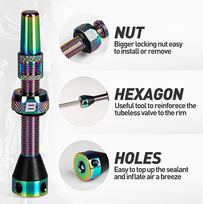 BWSHLF Tubeless Presta Valve Stem 40/44/55/60/65/70/80/100 mm, Super Light Alloy Presta Valve Stem Kit with Valve Core Remover Tool and Valve Stem Caps - Multiple Color and Size Options(Pair)
