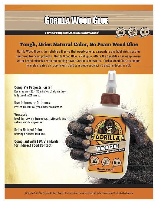 Gorilla Wood Glue, 8 ounce Bottle, (Pack of 7)