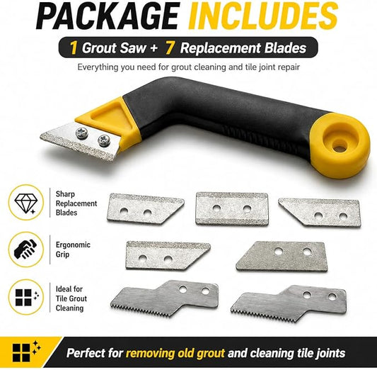 Tile Grout Saw, Angled Saw with 7PCS Extra Blades Replacement, Grout Removal Tool for Tile Cleaning and Repair