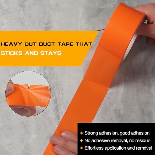 Orange Duct Tape 2 Pack, Heavy Duty Waterproof Cloth Tape, Hand-Tearable Multi-Purpose Repair Tape for Home, Camping, DIY and Industrial Use, No Residue, 2 Inch x 20 Yards