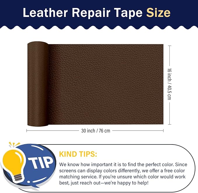 Zenyao Leather Repair Patch Tape - Self Adhesive Leather Repair Kit for Car Seat Furniture, Heavy Duty Vinyl Repair Patch for Couch Sofa, Waterproof for Rips Scratches Tears, 12x30 Inch Roll, Brown