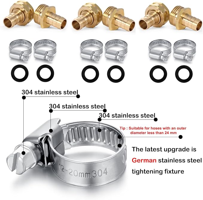 Garden Solid brass Hose Repair Connector with Clamps,Fit for Garden Hose Fitting,Male and Female Hose Fittings 10 Set (5/8"-10 Set)