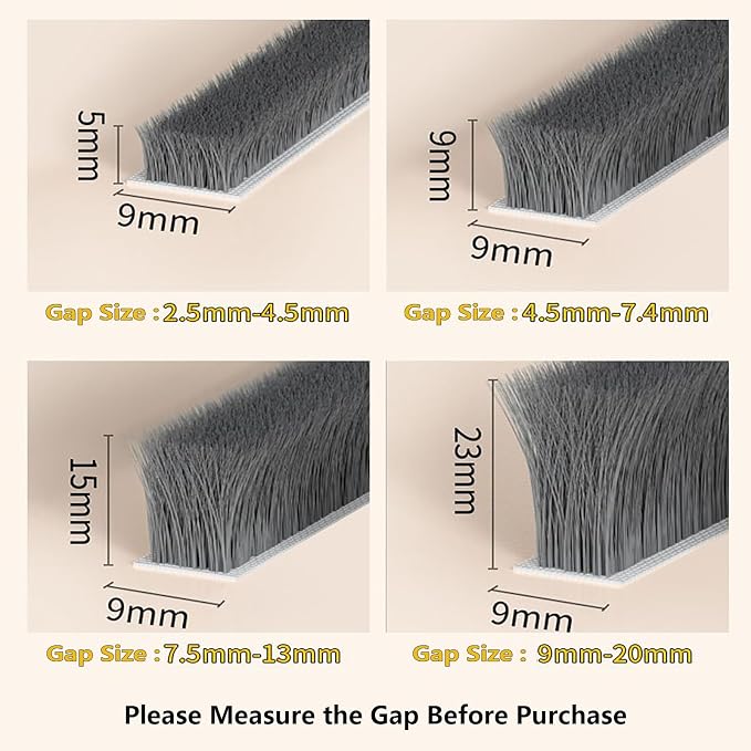 Pile Weather Stripping Brush Seal Strip for Door Window Gap 0.2 x 0.4in x 66FT Self Adhesive Draft Stopper Soundproof Insulation Weather Seal Strip for Interior Sliding Glass Door Garage Door