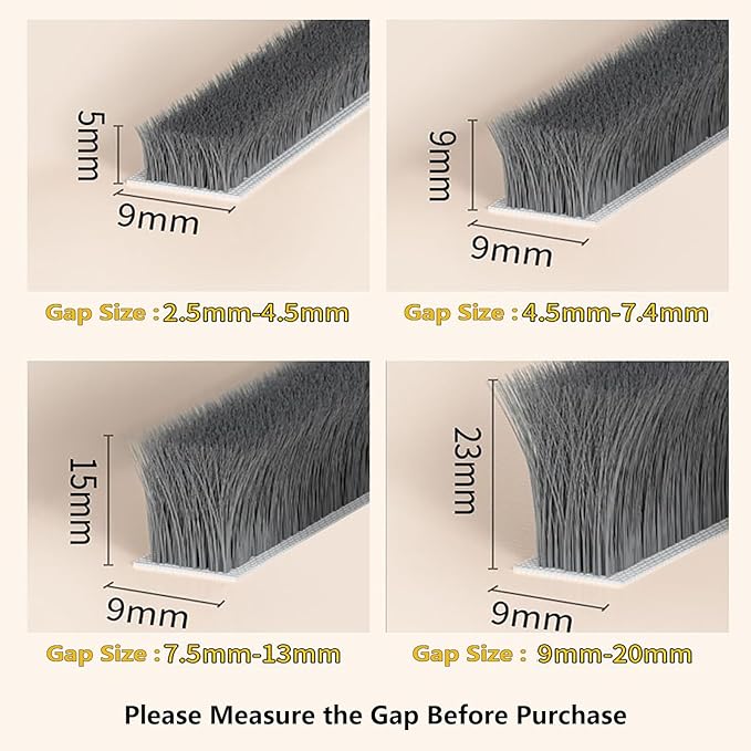 Brush Weather Stripping 0.2in(T) x 0.4in(W) x 33FT Grey Door Seal Strip for Door Frame, Sliding Glass Door Draft Stopper Window Soundproofing Bristle Door Sweep Weatherstripping