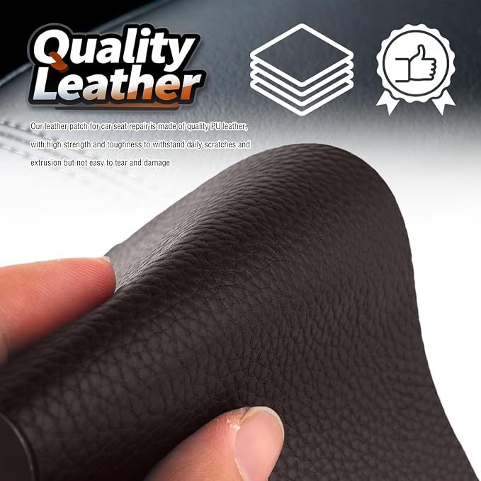 2PCS 8×4 Inch PU Leather Patch for Car Seat Repair,Self-Adhesive Leather Repair Patch Tape Vinyl Repairs Kit,Portable Car Leathers Repairs Kit (Dark Brown)
