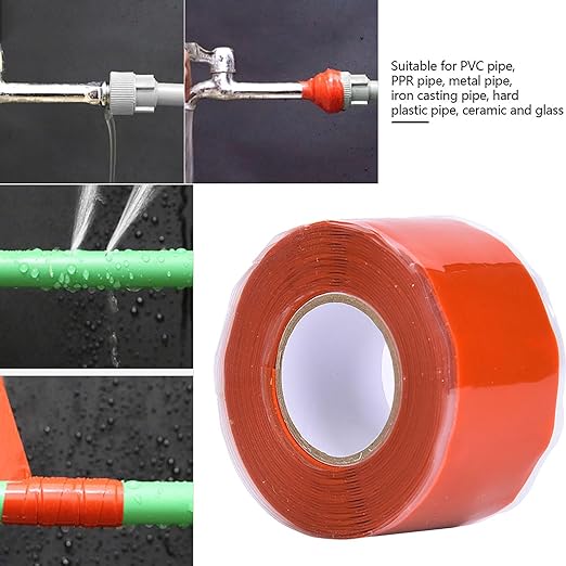 Tape Strong Adhesion PVC PPR Pipes Repairing Supplies White Red Quick Seal No Replacement Needed Flexible Durable for Home Plumbing Leak Fix (Red)