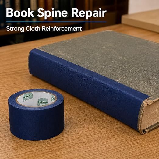 BookGuard Navy Book Repair Tape, 2 in x 15 yd Acid-Free Cloth Binding Roll for Spine Mending, Libraries, Schools, Bibles