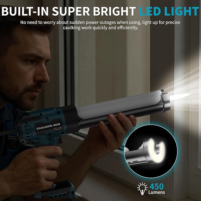 Cordless Caulking Gun Compatible with Makita 18V Battery,10 OZ Electric Caulk Gun with LED Light, LCD Display, 6 Adjustable Speeds for Floor Wall Tile Filling, Blue (No Battery)
