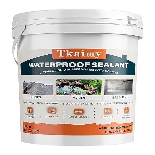 Tkaimy Transparent Waterproof Coating 175oz, Water-Based Invisible Waterproof Agent Leak Repair Sealant, Indoor & Outdoor Roofs, Shower Walls, Bathroom, Kitchen, Liquid Water Proof Clear Sealant