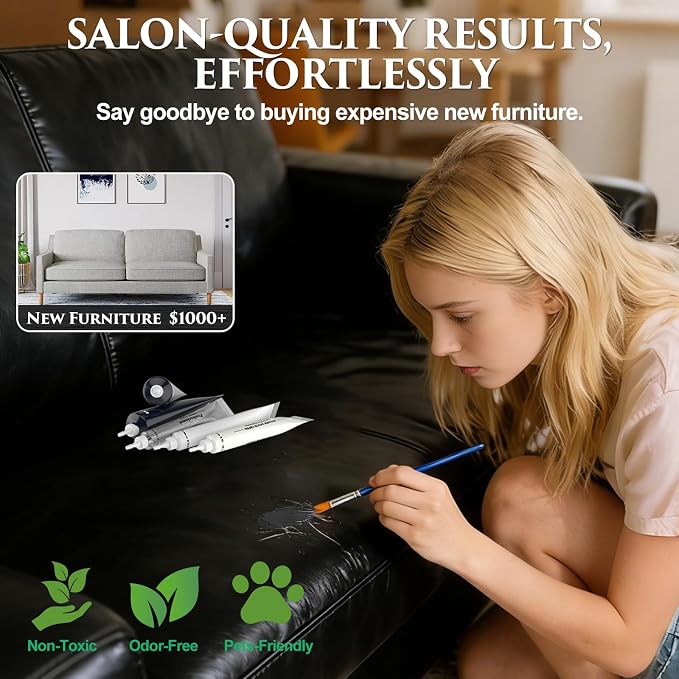 Black Leather Repair Kit for Furniture, Vinyl Repair Kit with Super Easy Instructions to Match Any Color, Restore Any Glossy Leather Surface, Car Seats, Sofa, Jacket, and Purse