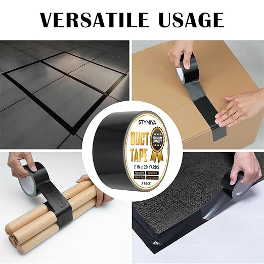 Black Duct Tape Heavy Duty: Wide Waterproof Outdoor Duck Furniture Repair Tape Bulk - Strong Adhesive Weather UV Resistant No-Residue Masking Tapes Patterns Variety Pack (6, Black)