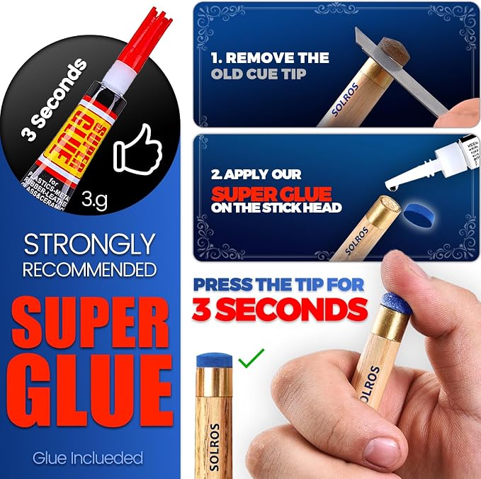 Billiard Pool Cue Tips - Pool Cue Stick Tips Replacement Repair Kit Billiard Cue Tips with Storage Box for Pool Table Cues Stick Tips Head and Leather Snooker Stick - SOLROS