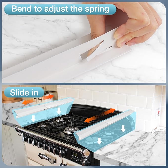 16.5"-33" Stove Counter Gap Covers, Stainless Steel Stove Gap Guard, Cooktop Trim Kit, Stove Gap Guards, Oven Gap Filler, Heat Resistant & Effectively Protect Stove Gap Filler,White(2PCS)