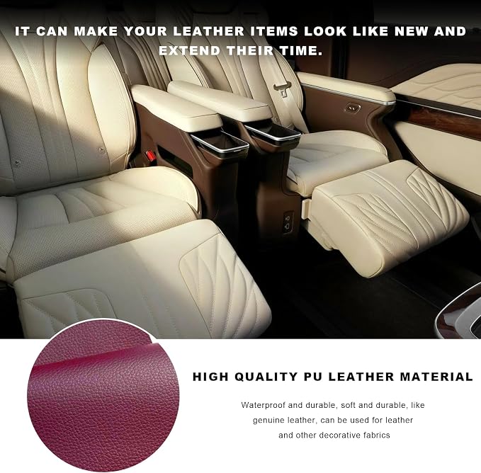 2 PCS Car Leather Repair Kit, 4×8 Inch Waterproof Self Adhesive Leather Repair Patches Kit, Super-Thin Cuttable PU Vinyl Patch Tape for Repairing Car Seats Sofas Chairs (Wine Red)