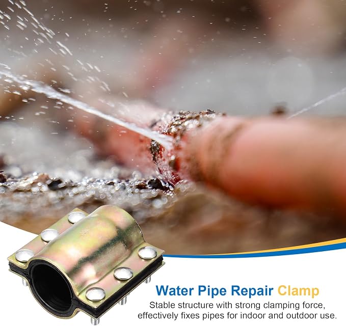 Water Pipe Repair Clamp, 4.72 Inch Length, 2-3/8 Inch ID Carbon Steel Leak Sealer Clamp, Leak Stoppers Pipe Repair Kit for 60mm OD PE PVC PPR Steel Iron Pipes
