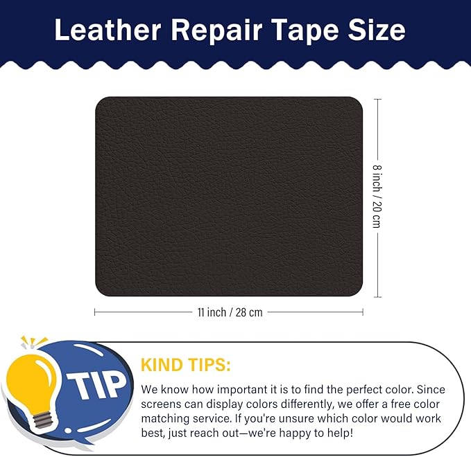 Zenyao Leather Repair Patch Tape - Self Adhesive Leather Repair Kit for Car Seat Furniture, Heavy Duty Vinyl Repair Patch for Couch Sofa, Waterproof Fix for Tears, 8x11 Inch, 2 Pieces, Dark Brown