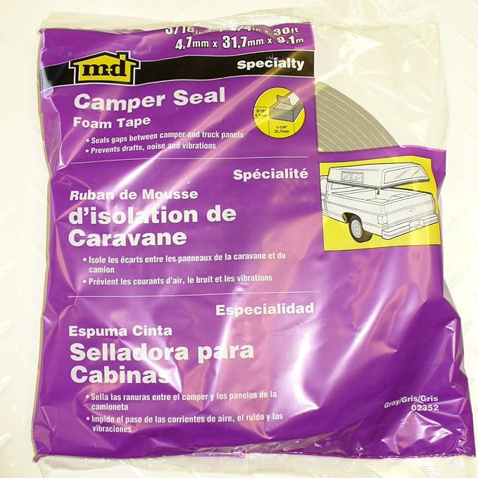 M-D Building Products 02352 30 ft. Gray Foam Tape Camper Seal for Camper Shells (Pack of 6)