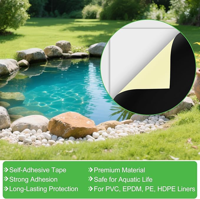 ToLanbbt 2PCS Pond Liner Repair Patch, 10'' x 10'' Self Adhesive Waterproof EPDM Liner Repair Patch Kit Thickened Rubber Pond Seam Peel and Stick Seam Kit for EPDM Garden Cover