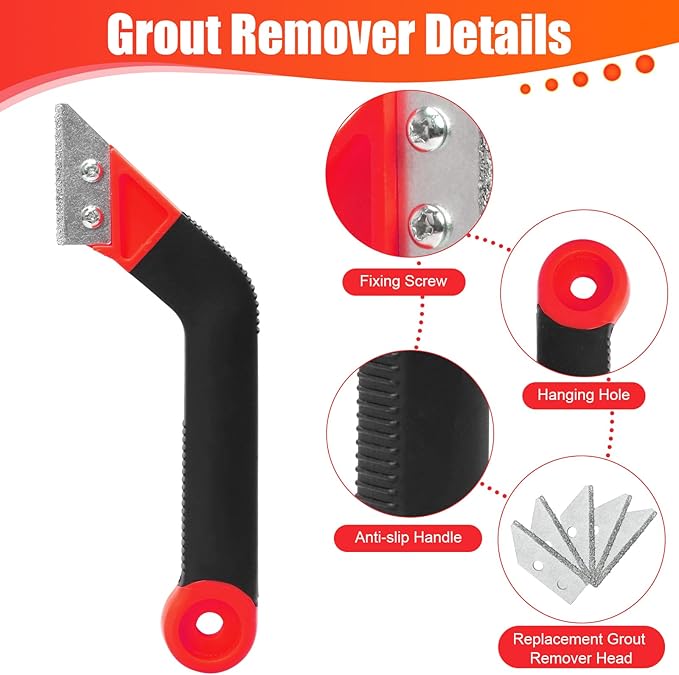 Grout Removal Tool, Tile Grout Remover Tiling Tools, Saw Angled Scraping Rake with 5 PCS Extra Replacement Blades for Tile Cleaning